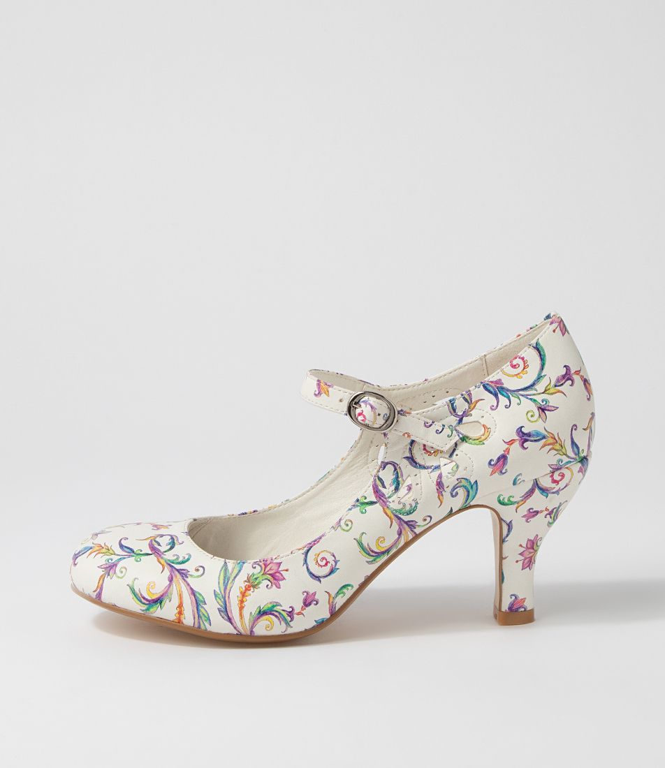 Mendy White Vines Heels