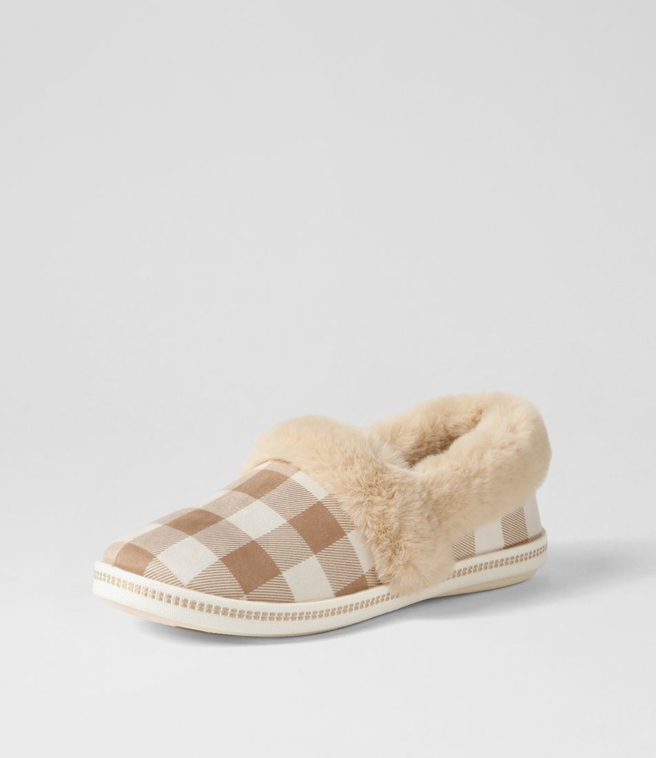 Cozy Campfire Taupe Textile Slippers
