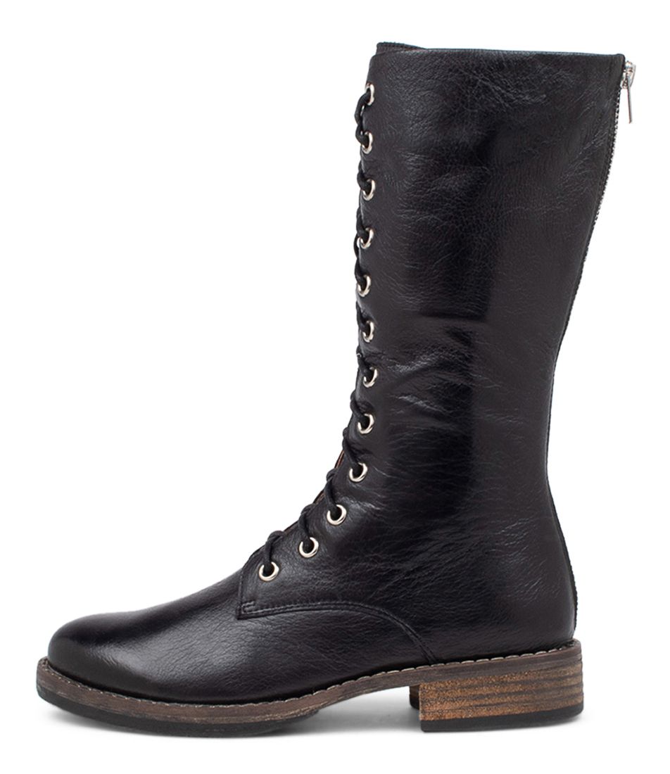 Uzain Black Leather Calf Boots
