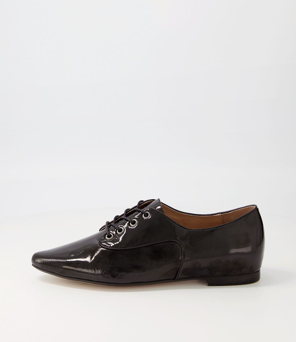Surena Black Patent Leather Lace Up Flats