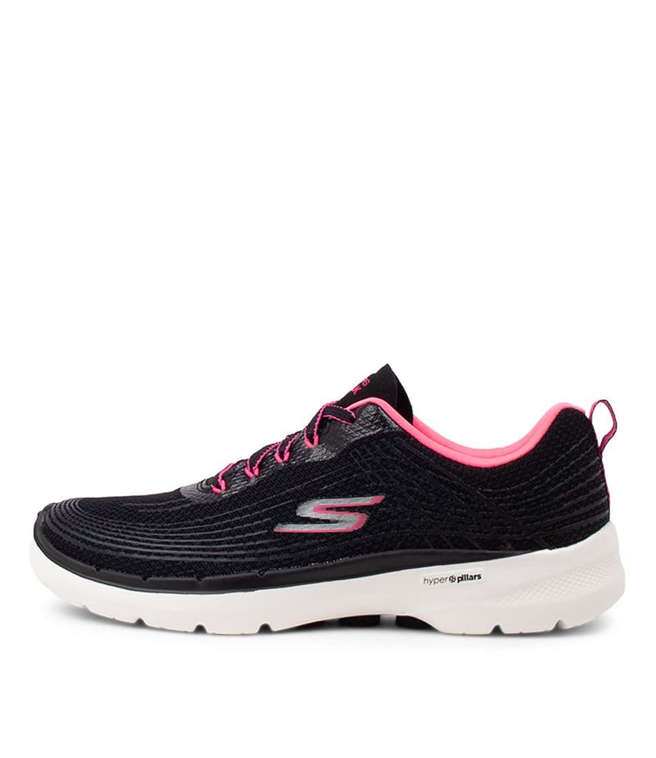 Go Walk 6 Black Hot Pink Mesh Sneakers