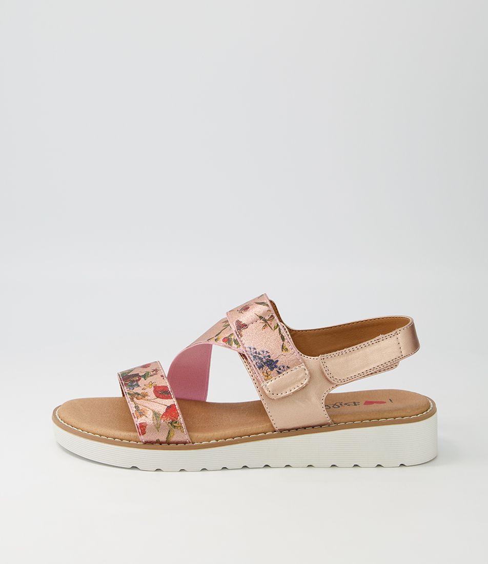 Baktie Rose Gold Floral Elastic Sandals