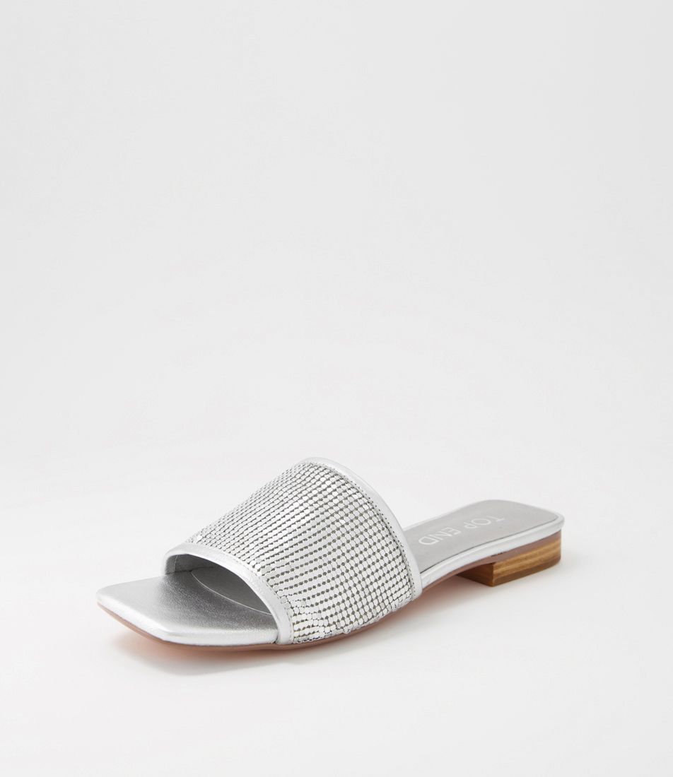 Koyner Silver Metal Leather Slides