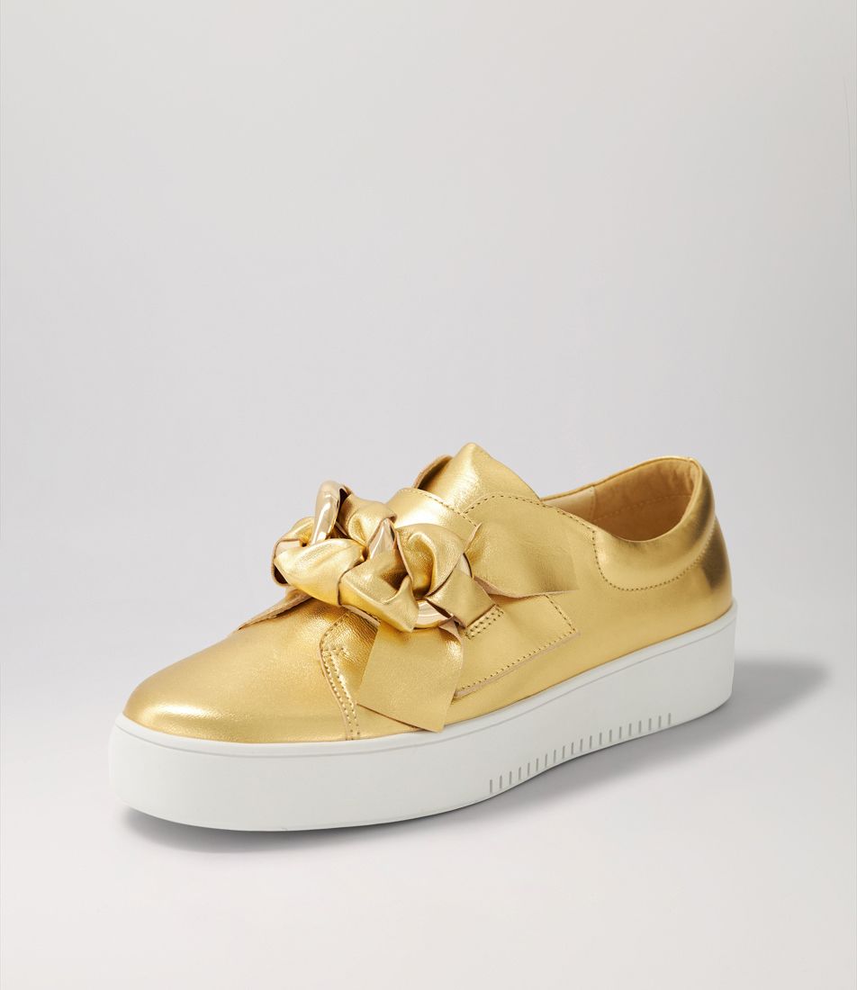 Layyah Gold White Sole Leather Sneakers