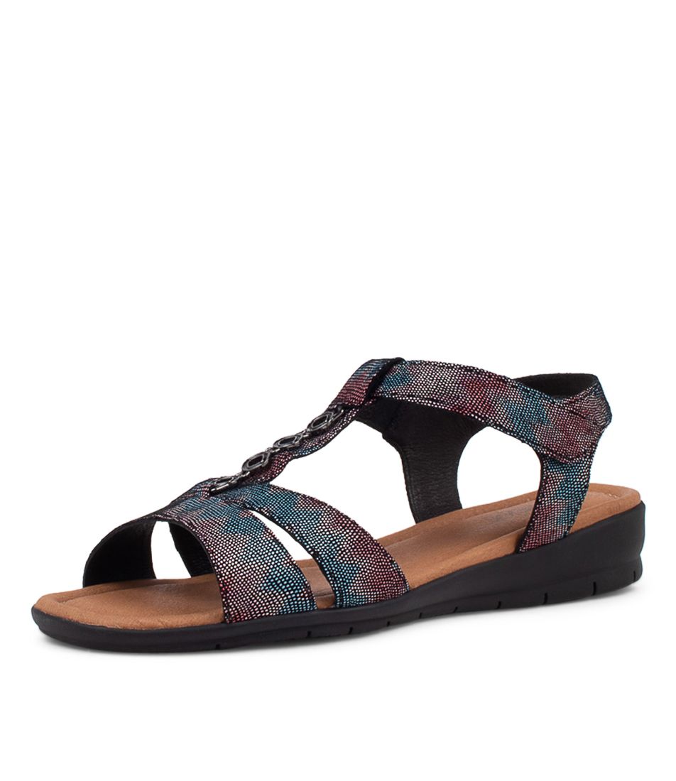 Ferraro Black Lizard Print Suede Sandals