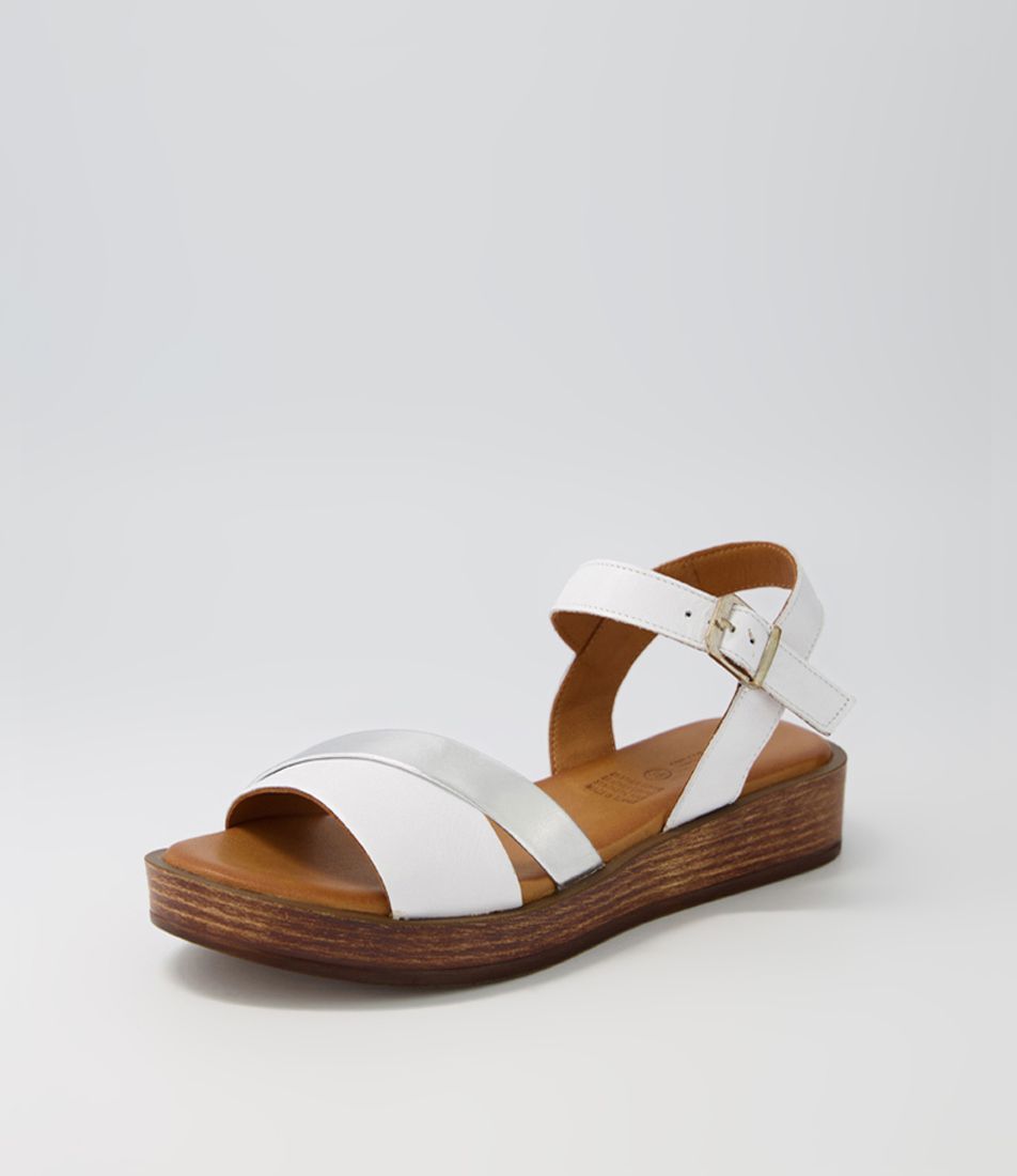 Aymore White Silver Leather Sandals