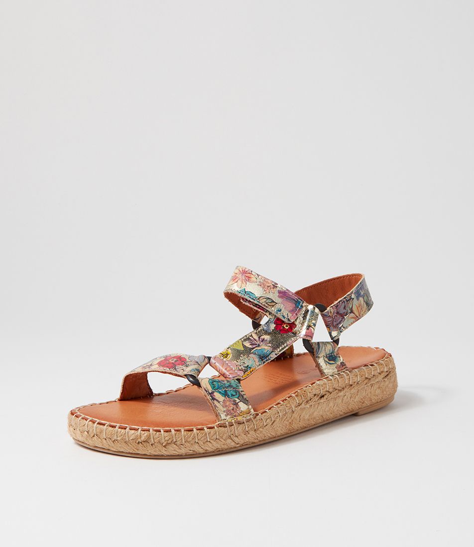 Jenaya Gold Floral Leather Sandals