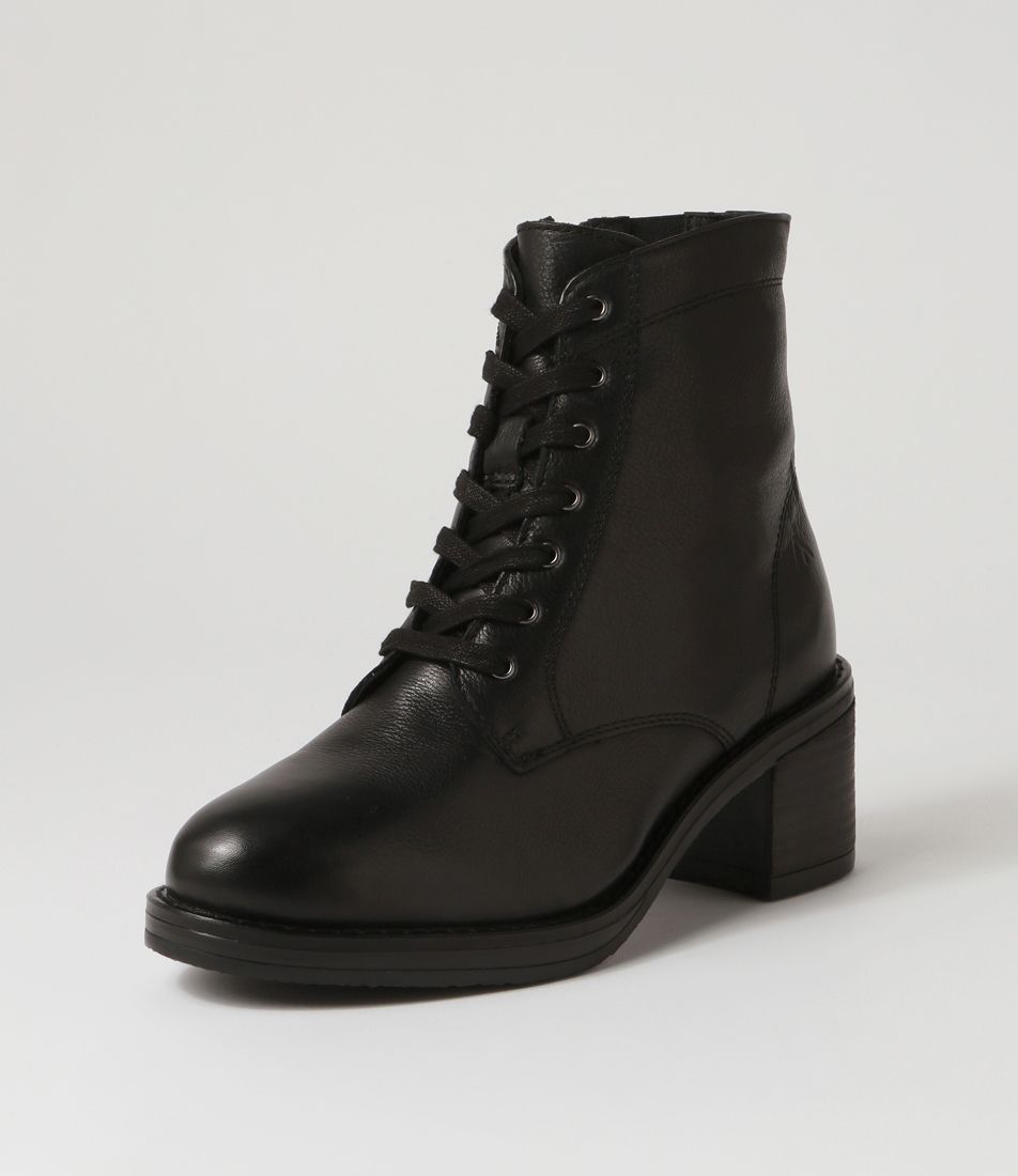 Awax Black Leather Lace Up Boots