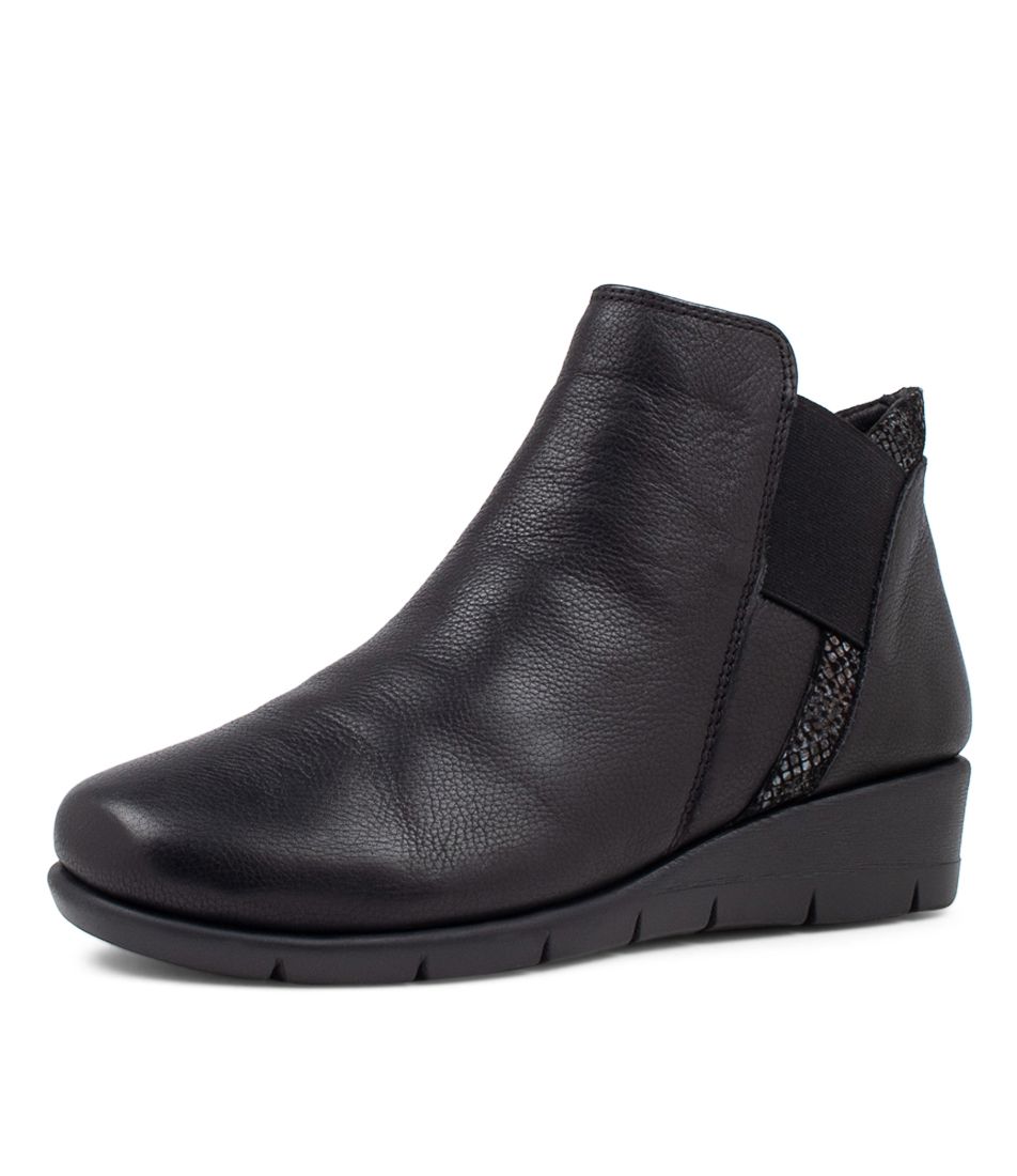 Mystei Black Snake Leather Ankle Boots