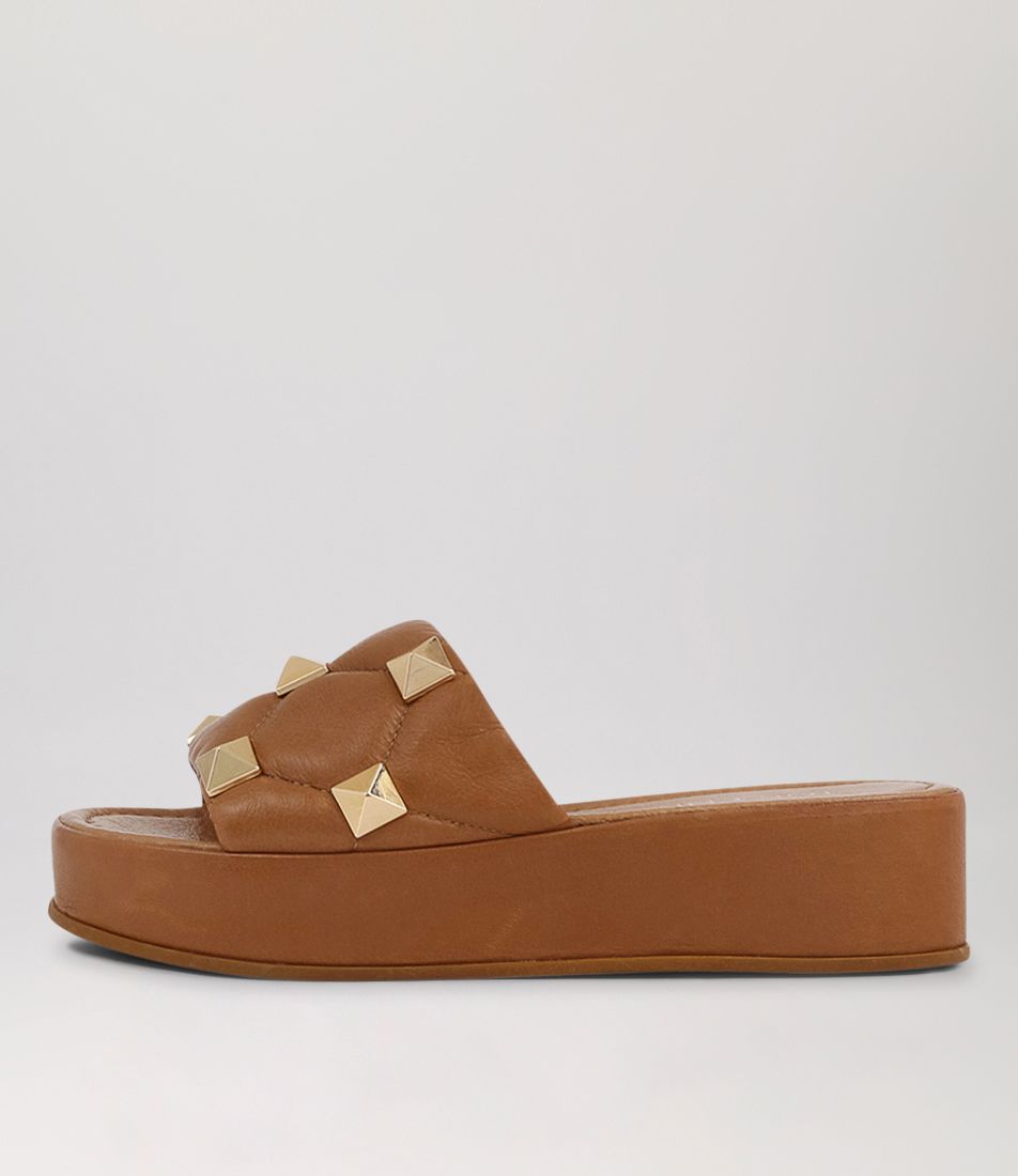 Zuma Tan Leather Slides
