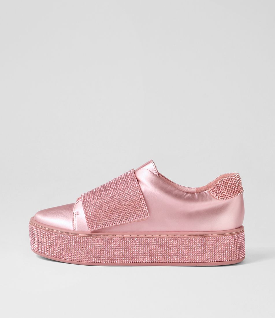 Nellee Pink Satin Metallic Leather Jewels Sneakers