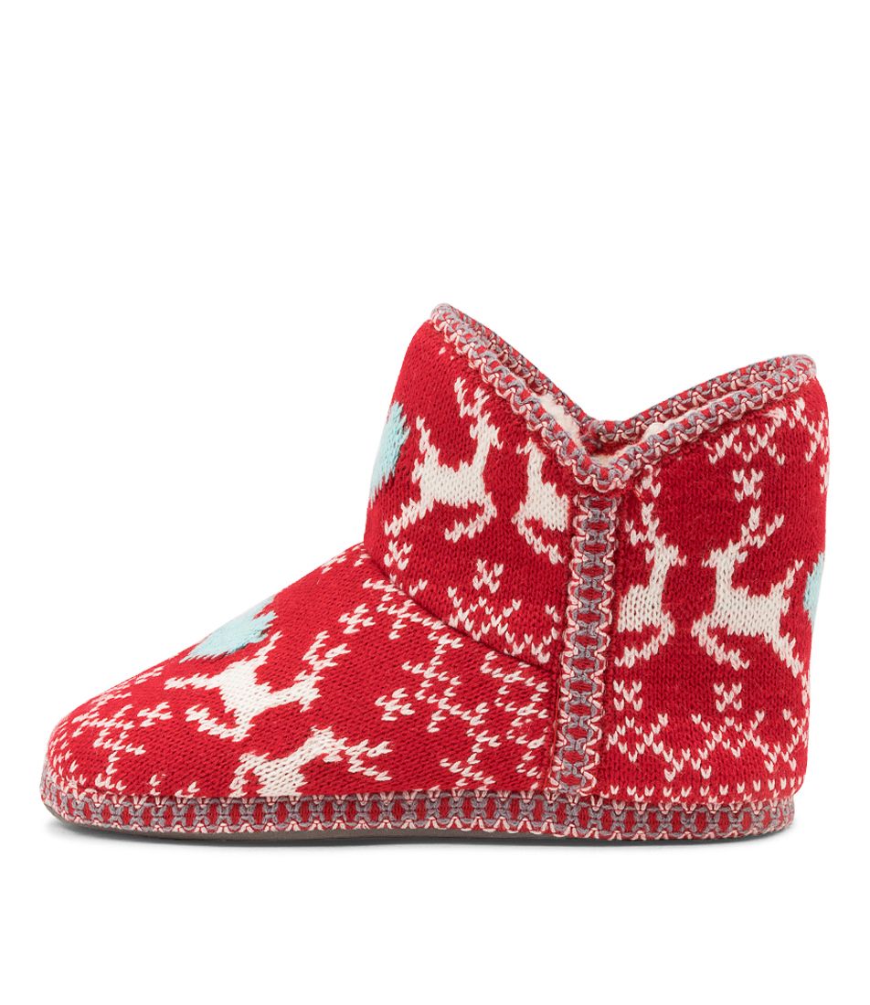 Wintry Red Fabric Boot Slippers