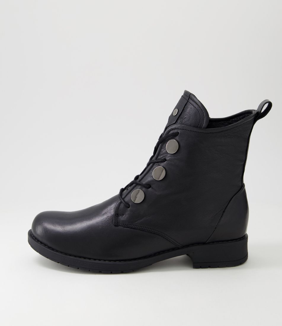 Sanla Black Leather Lace Up Boots