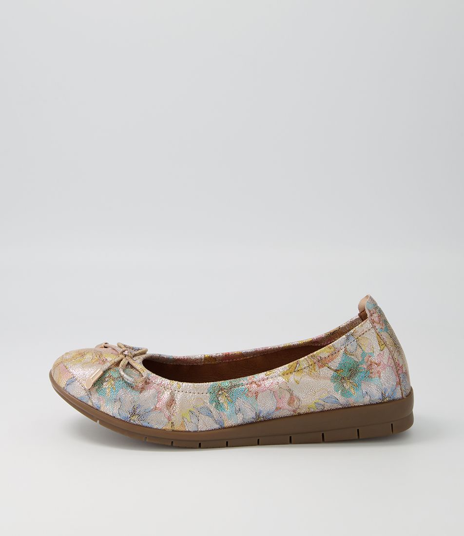 Flex3 Pewter Floral Leather Flat Shoes
