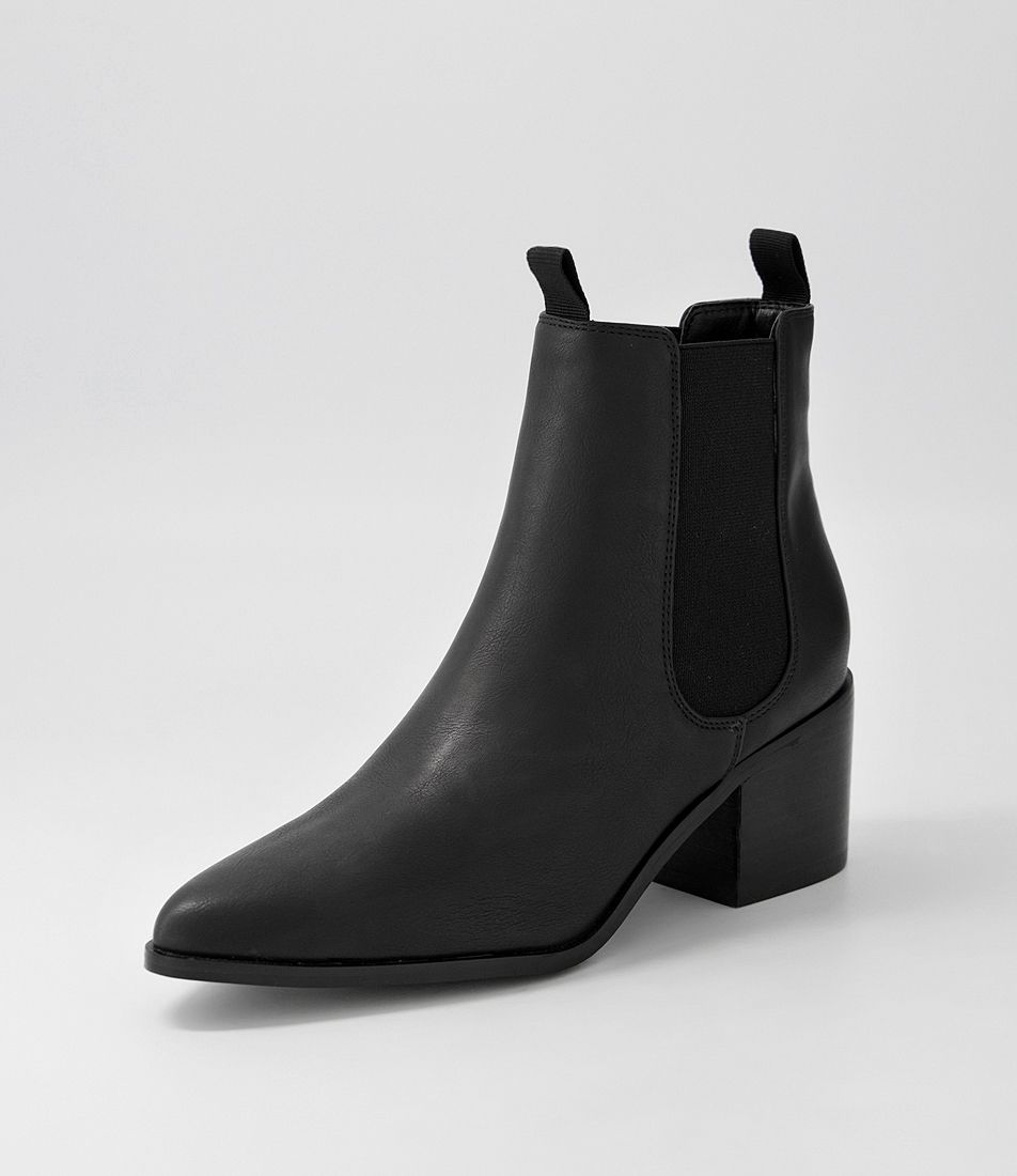Phelena Black Smooth Ankle Boots