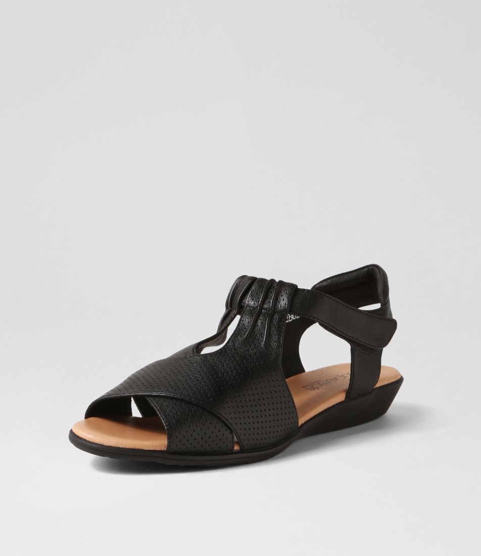 Rosebud Black Leather Sandals