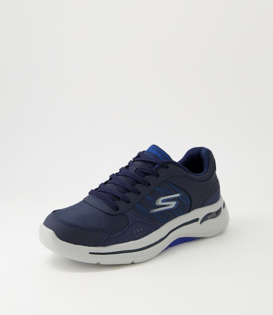 Go Walk Arch Fit Navy Blue Leather Mesh Sneakers