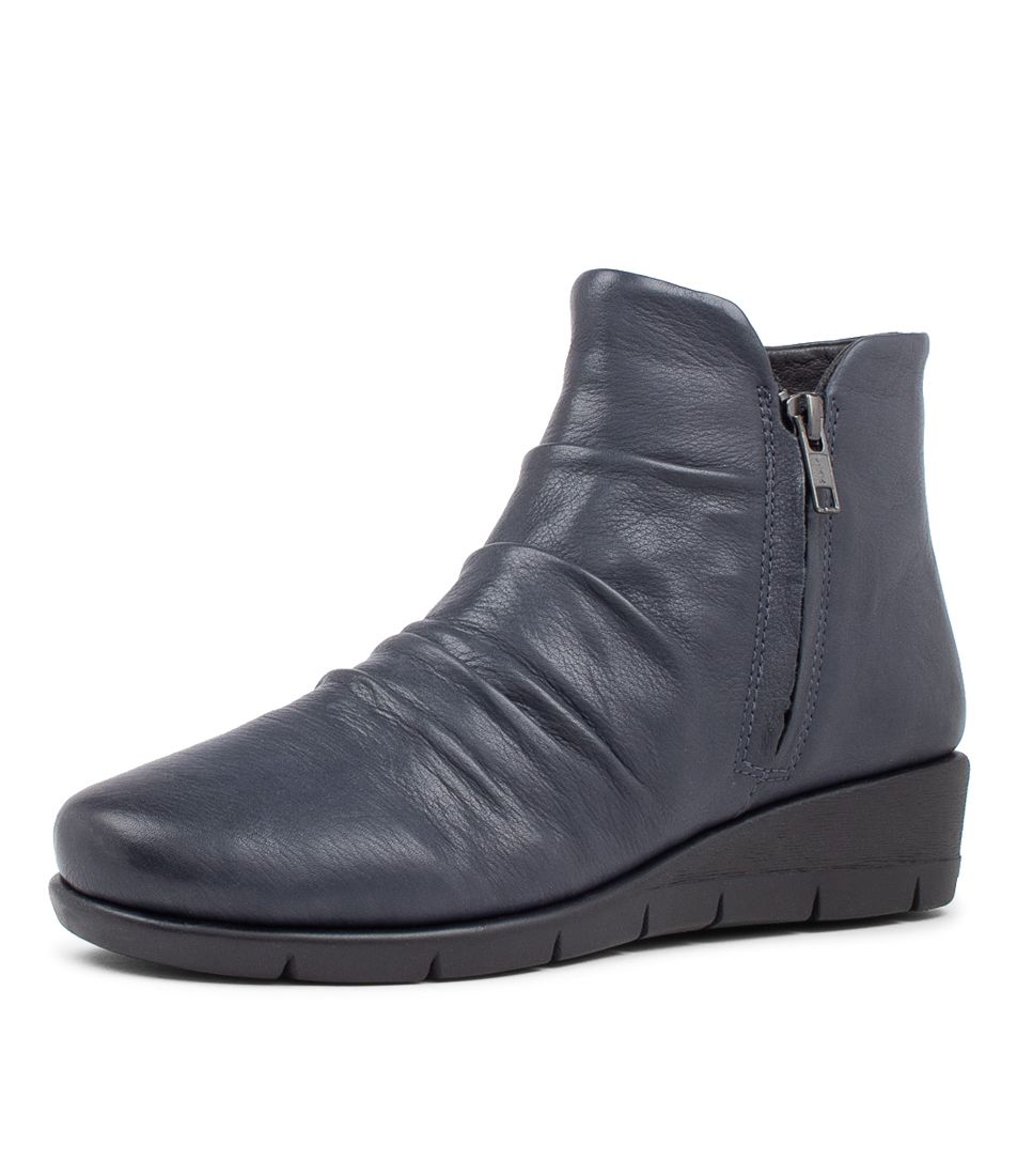 Maxie Navy Leather Ankle Boots