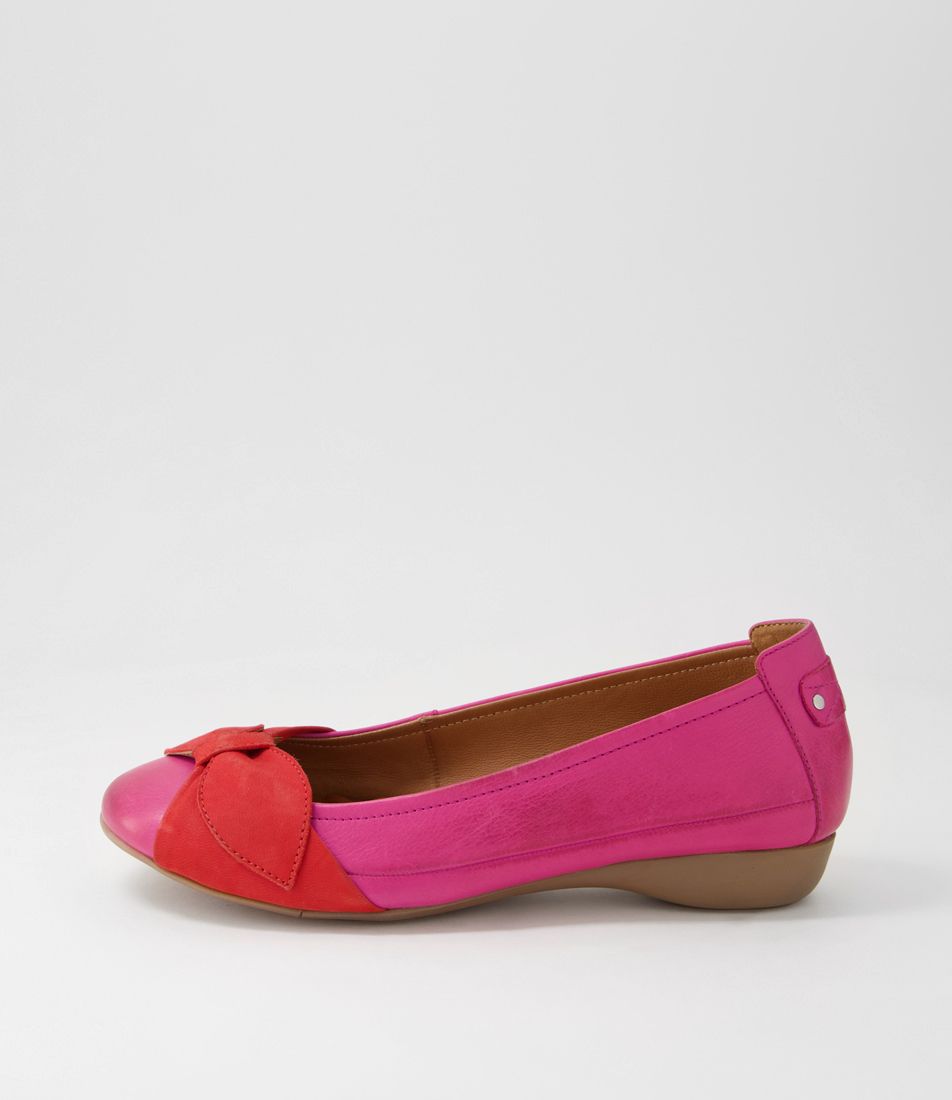 Elandy Fuchsia Red Leather Nubuck Ballet Flats