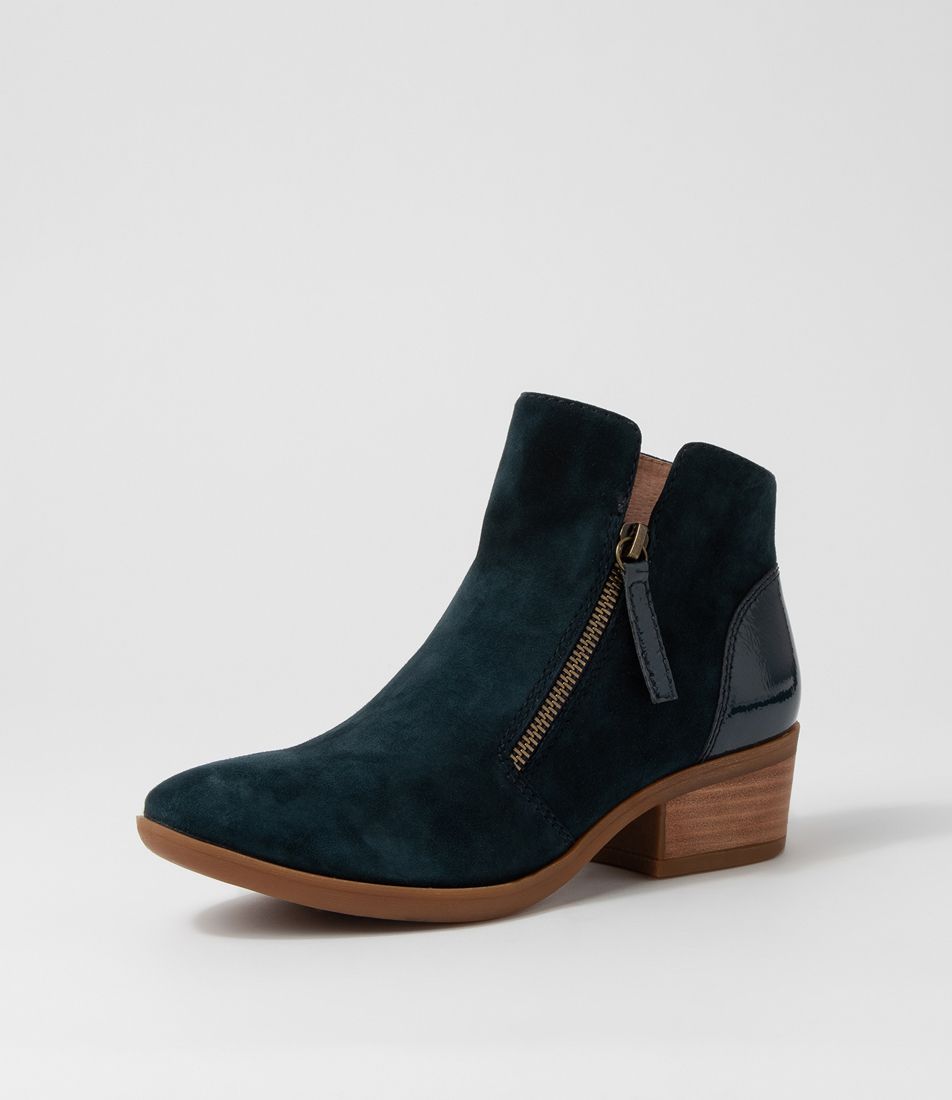 Zalen Teal Suede Patent Ankle Boots