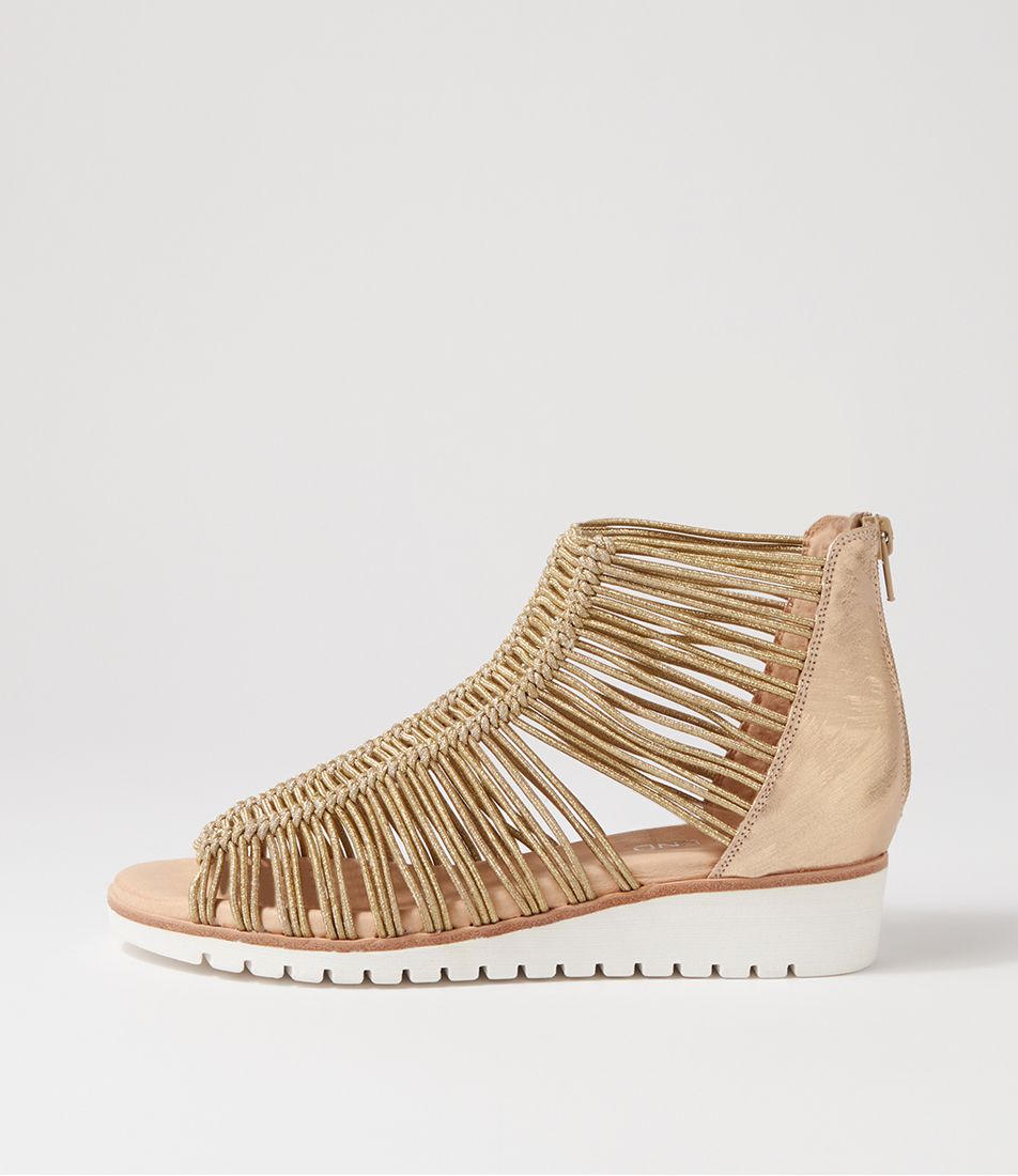 Goyla Gold Scratch Elastic Leather Sandals