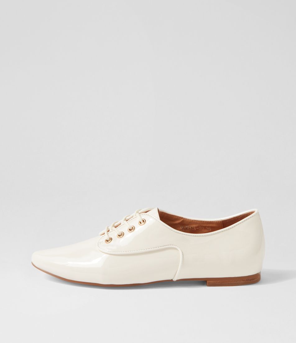 Surena Ivory Ivory Patent Leather Lace Up Flats