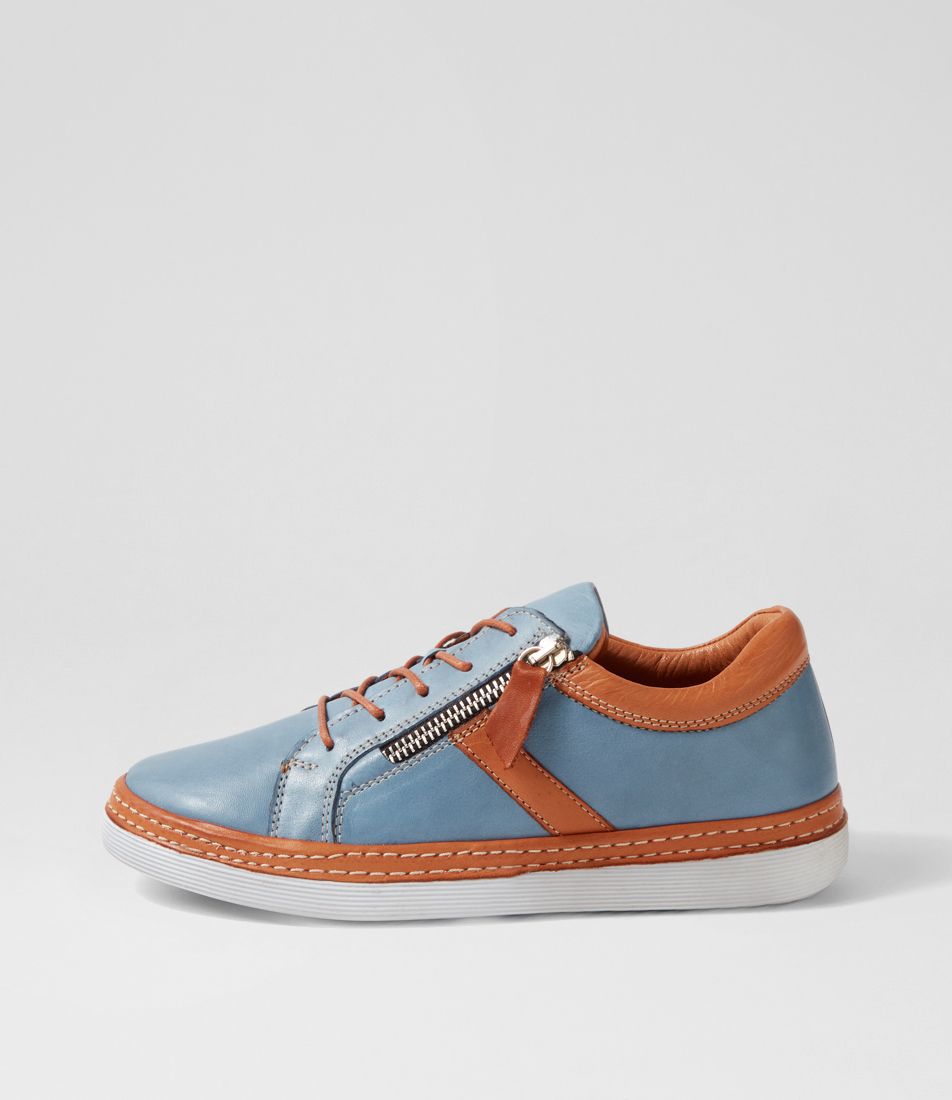 Hurena Denim Tan Leather Sneakers