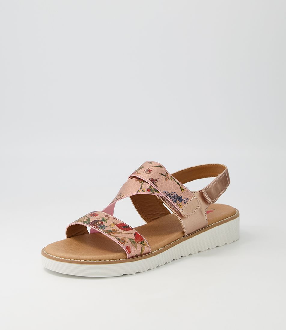 Baktie Rose Gold Floral Elastic Sandals