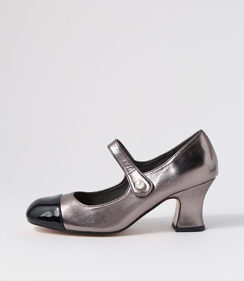 Yolik Black Pewter Patent Pu Mary Jane Heels