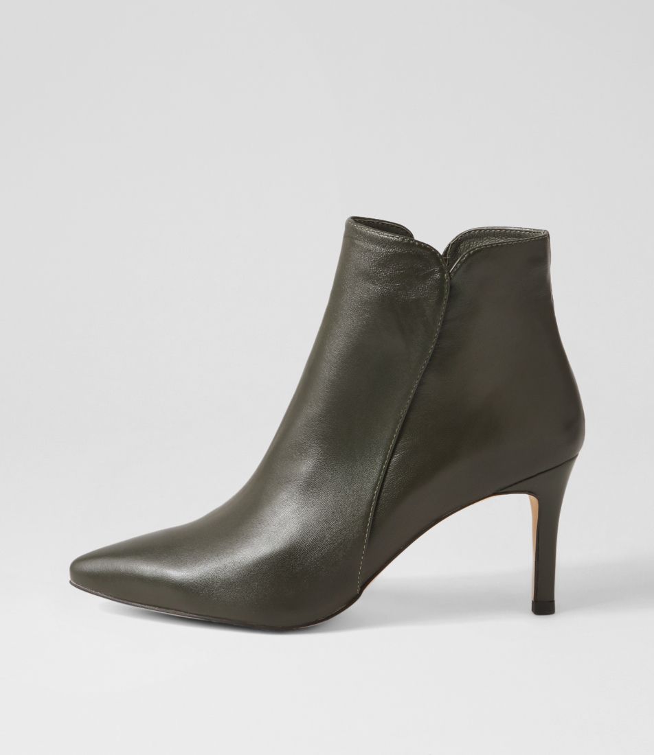 Barbar Dark Olive Leather Ankle Boots