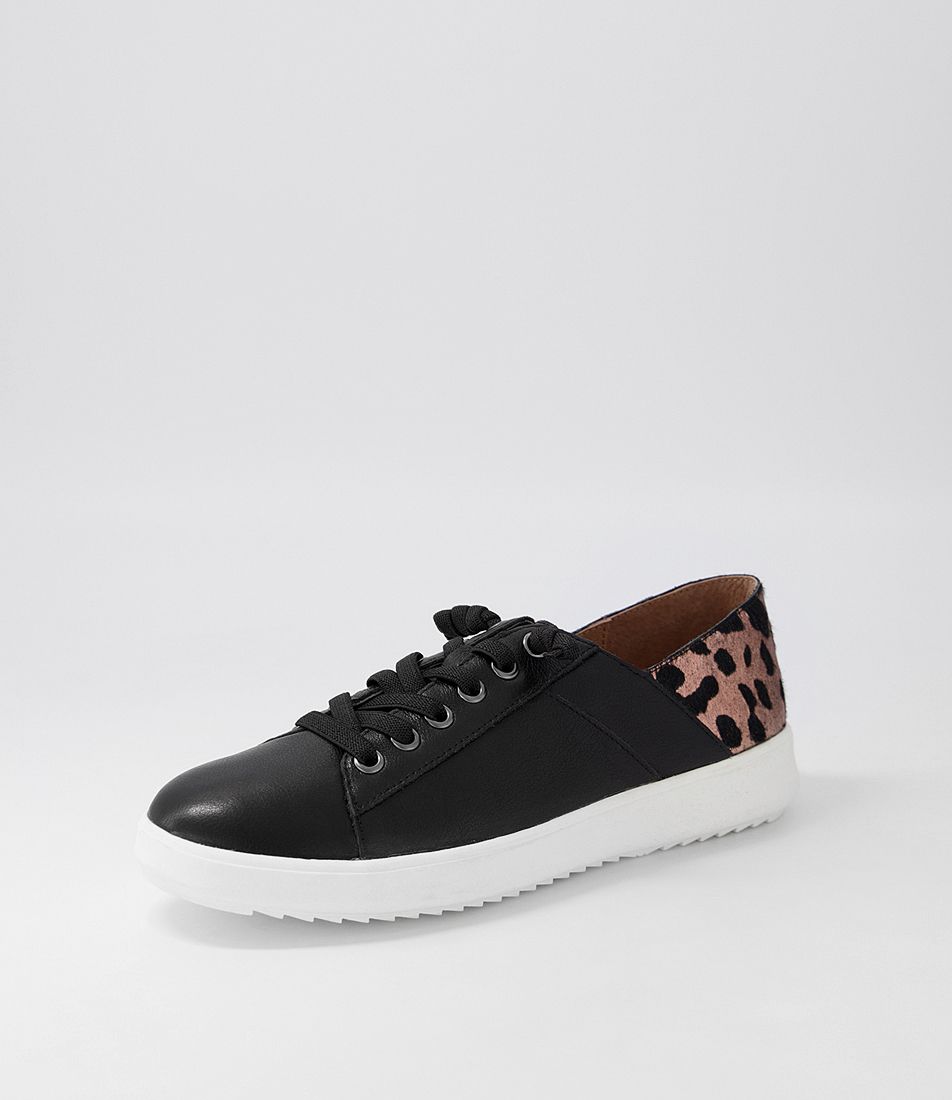 Zaylah Black Rose Gold Leopard Leather Pony Sneakers
