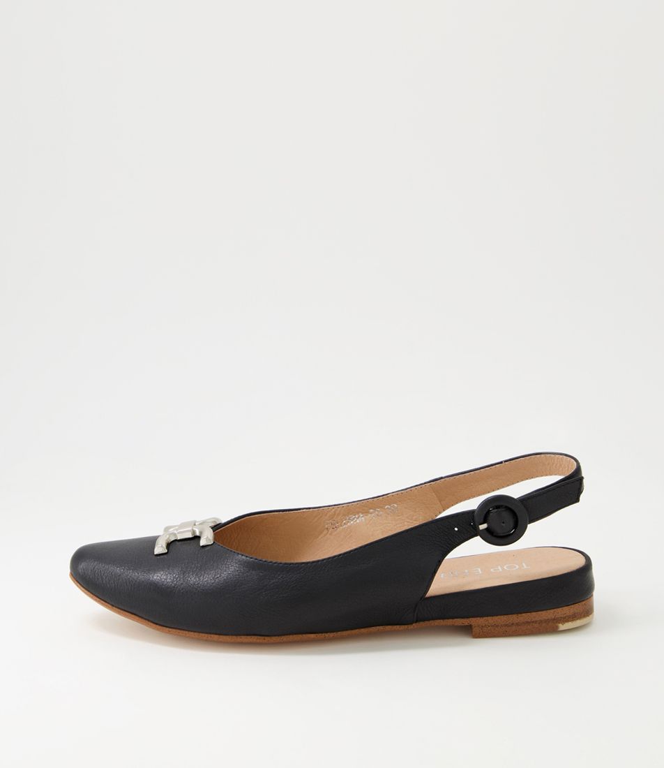 Felinna Black Leather Flat Shoes