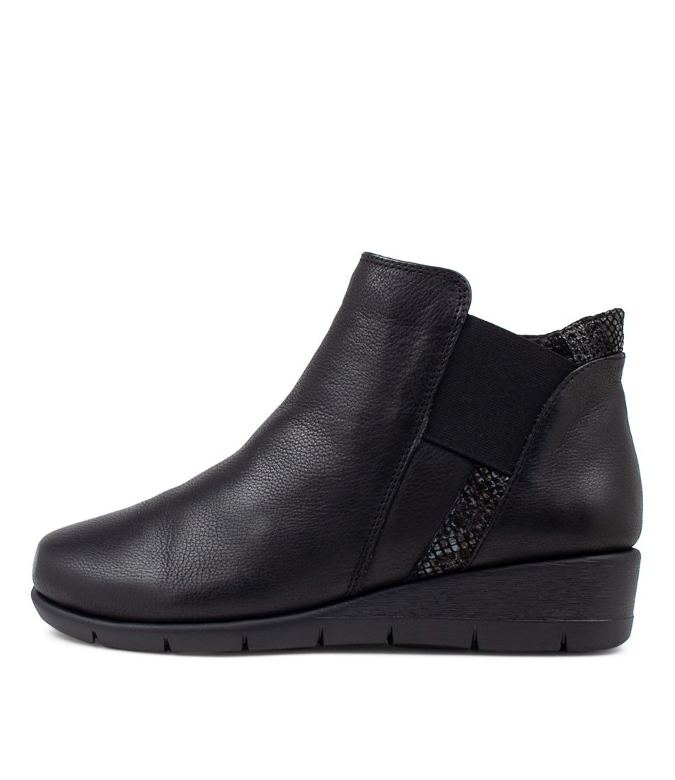 Mystei Black Snake Leather Ankle Boots