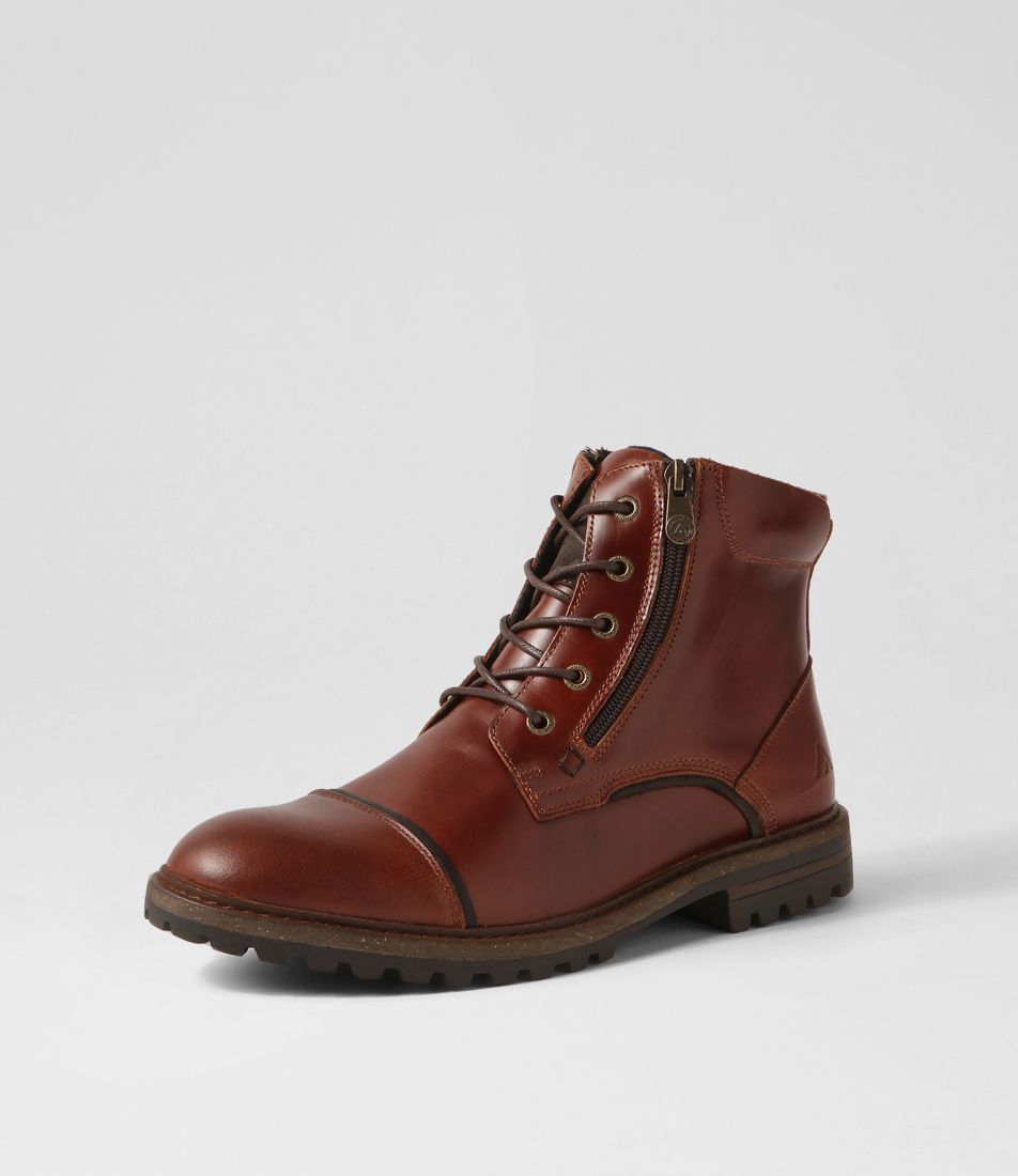 Gasp Cognac Pull Up Leather Lace Up Boots