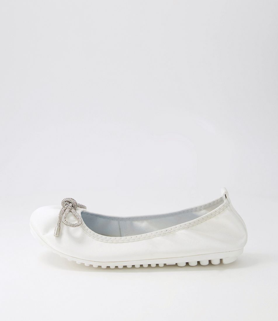 Caulder White Satin Ballet Flats