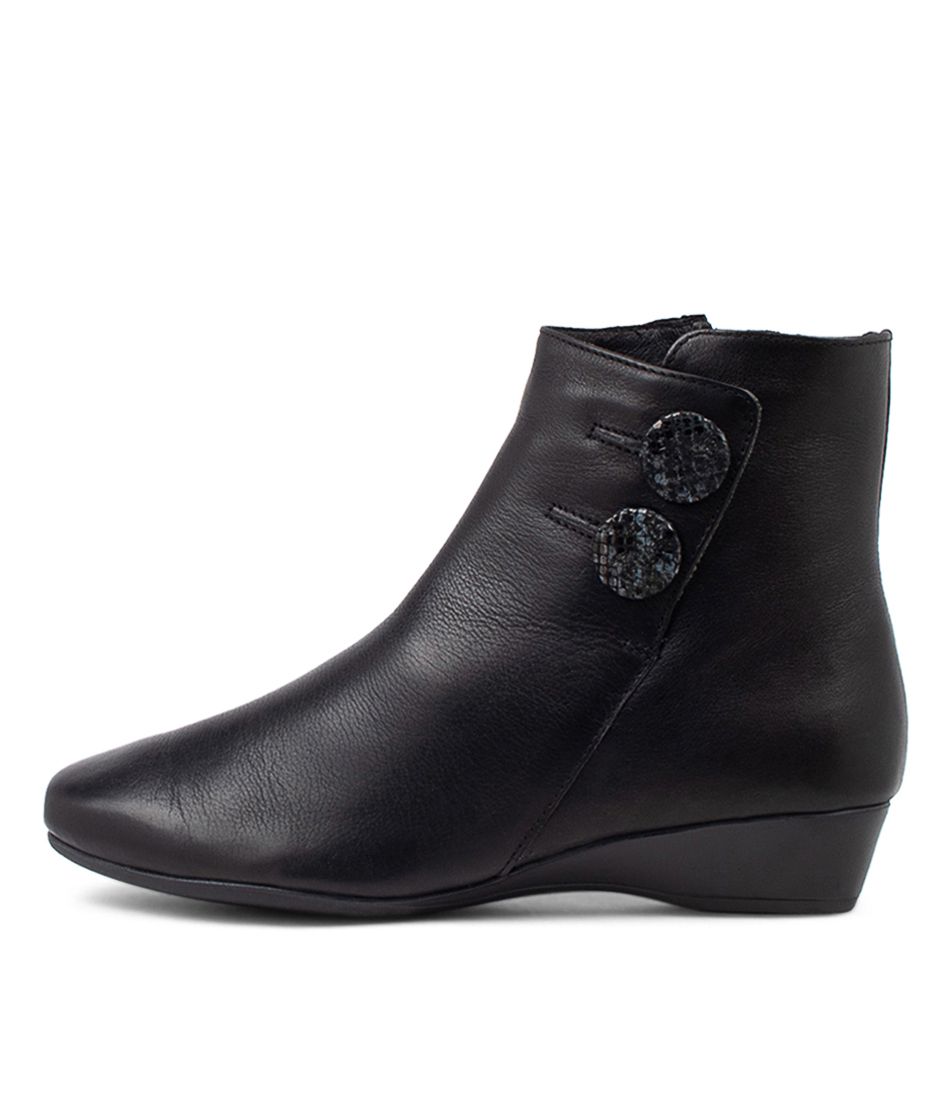 Repeats Black Lizard Leather Ankle Boots