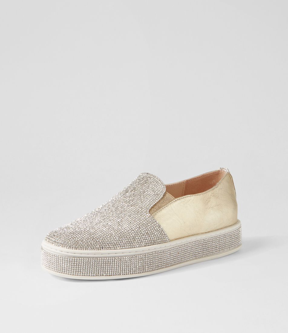 Princess Silver Pale Gold Jewels Leather Flat Shoes