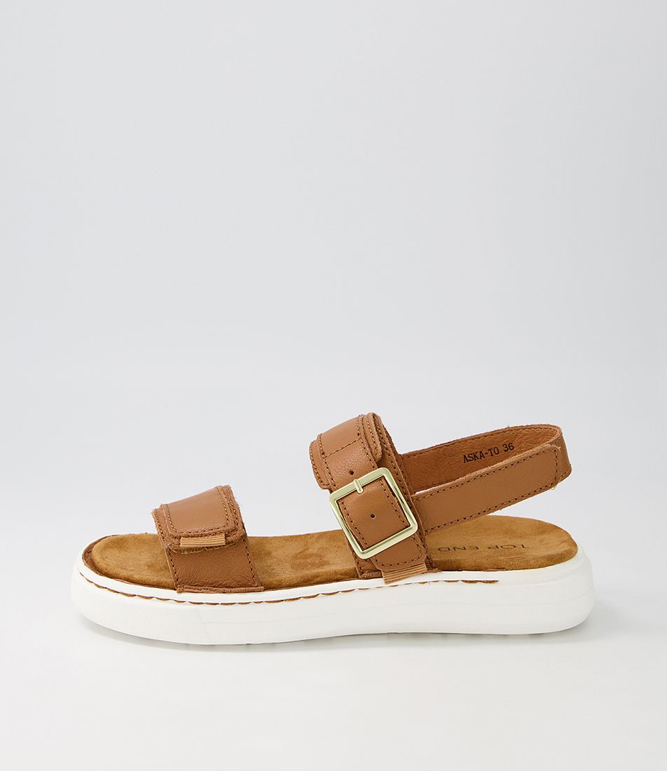 Aska Dark Tan White Leather Sandals