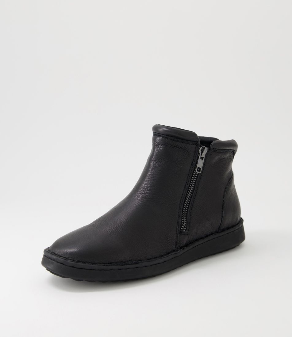Deeka Black Leather Ankle Boots