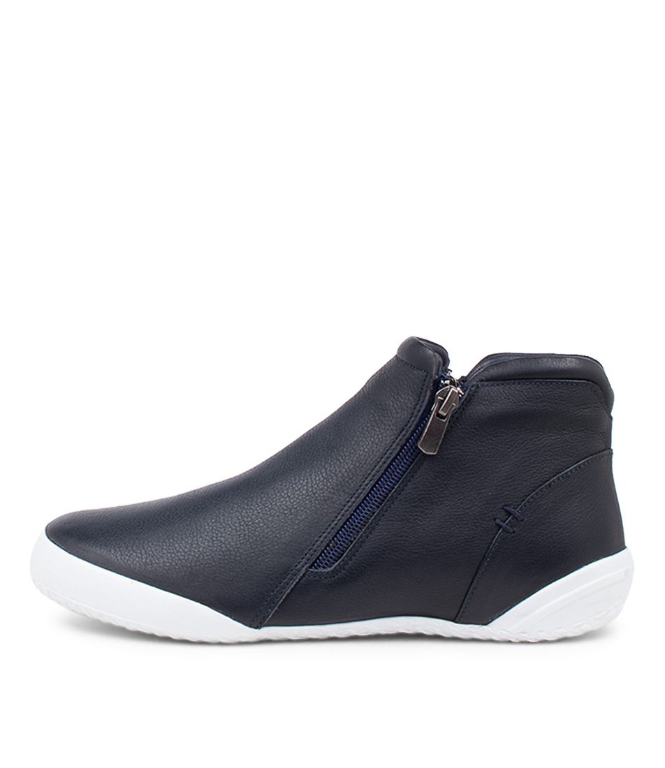 Rodgers Navy Leather Ankle Boots WS