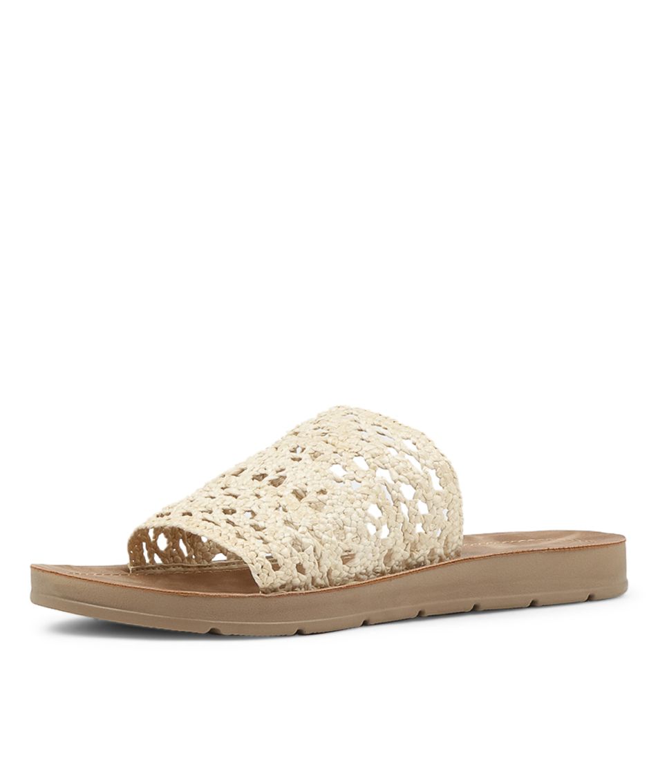 Mahara Beige Syn Raffia Slides