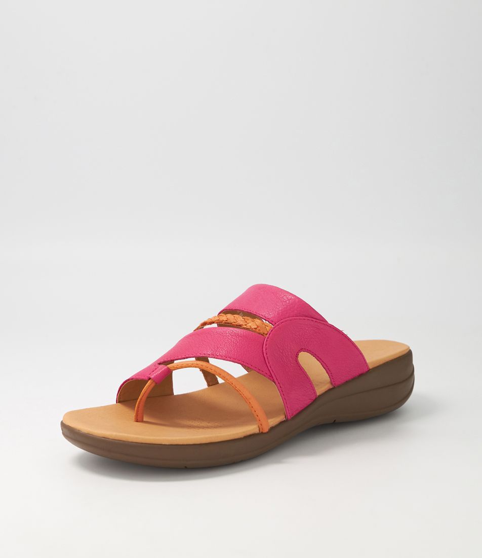 Mia Orange Fuchsia Gum Sole Leather Slides