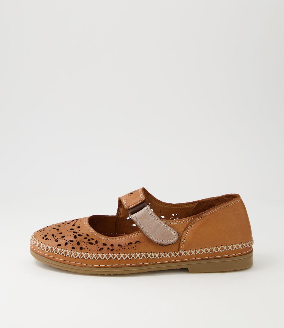 Bicks Tan Taupe Leather Flat Shoes