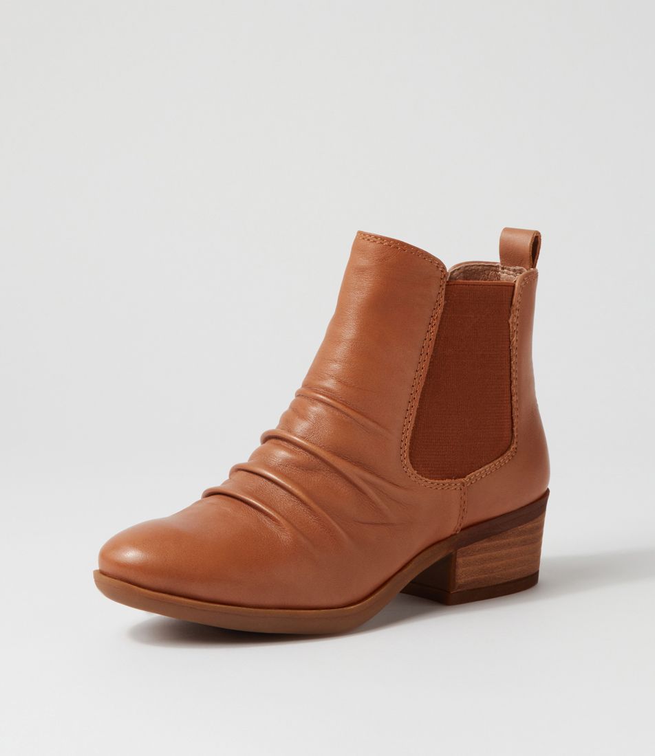 Zuri Dark Tan Leather Ankle Boots