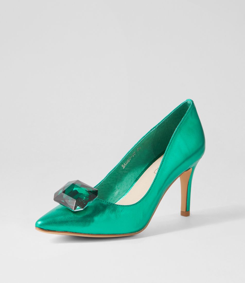 Babao Emerald Metallic Leather Jewels Heels