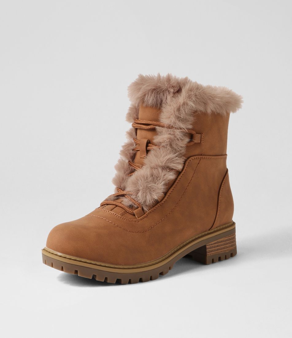 Alpinee Tan Microsuede Fur Lace Up Boots