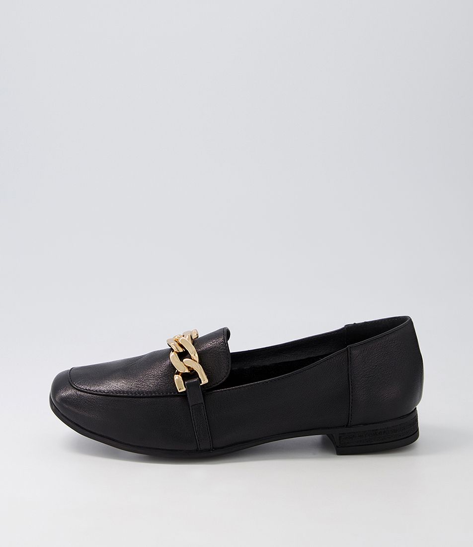 Tucker Black Gold Leather Flat Shoes