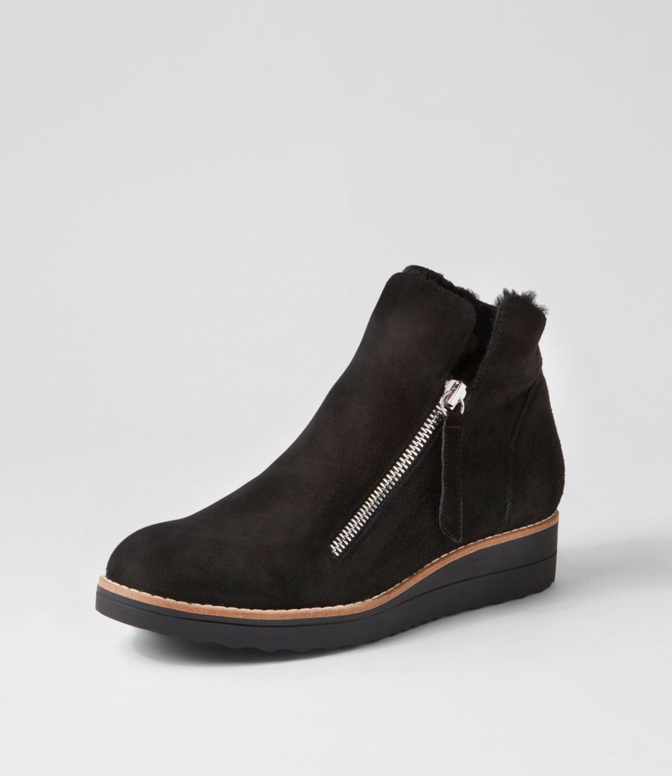 Opal Black Suede Fur Ankle Boots