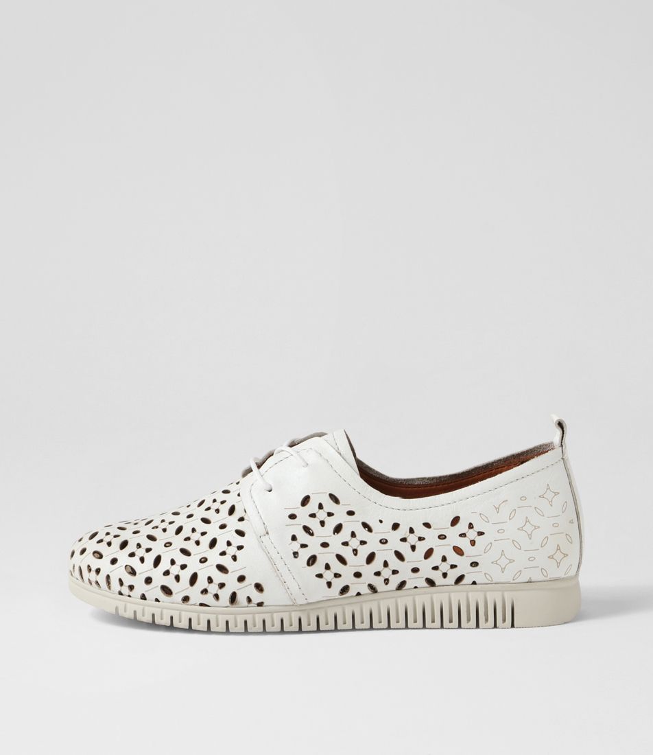 Jayva White Leather Lace Up Flats