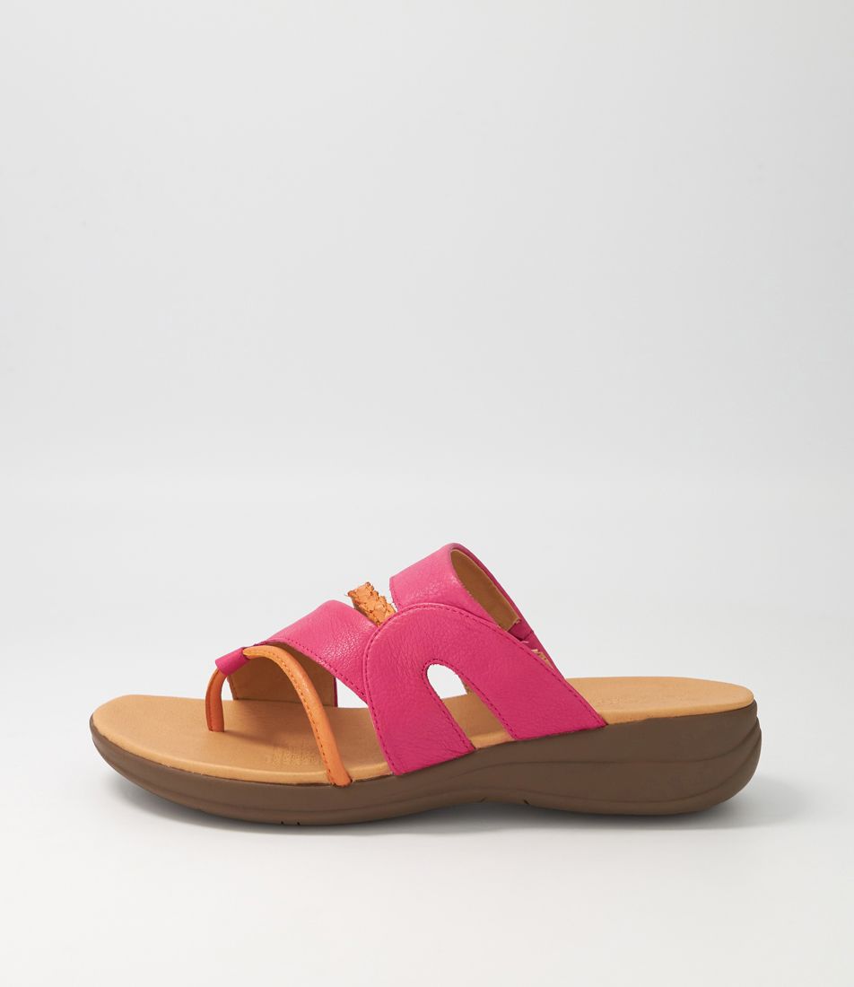 Mia Orange Fuchsia Gum Sole Leather Slides